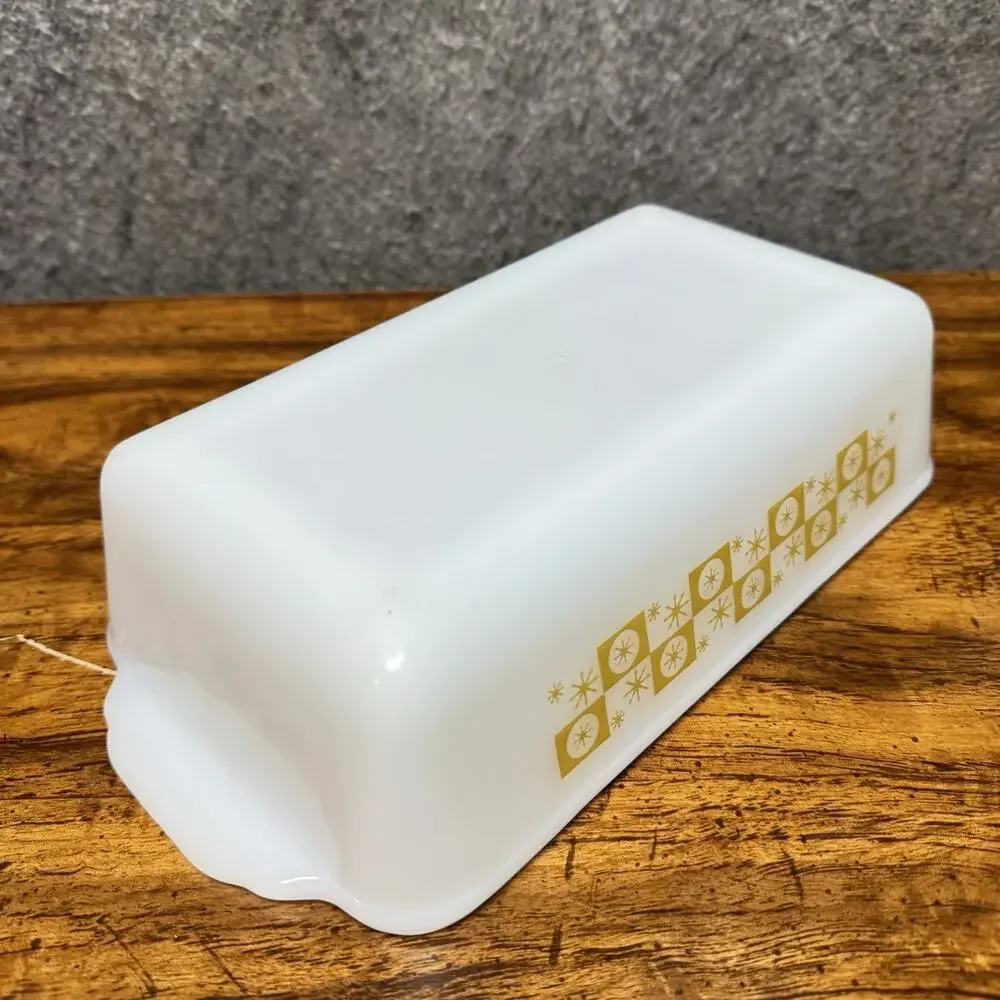 Fire King Star Glow Atomic Snowflake Loaf Pan 1.5 qt. Vintage Baking Dish